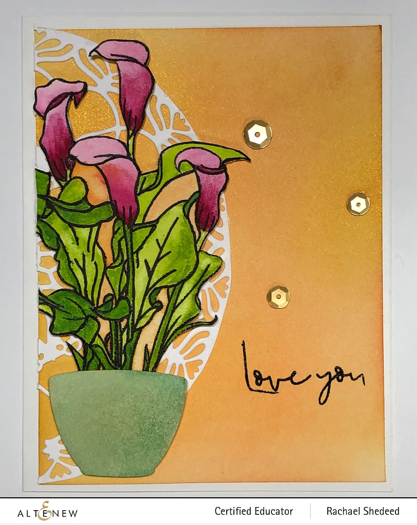 Calla Lily Paint A Flower Card Refinery   Altenew P A F Calla Lily Mandala Die 24 Pan Watercolor 2 2 